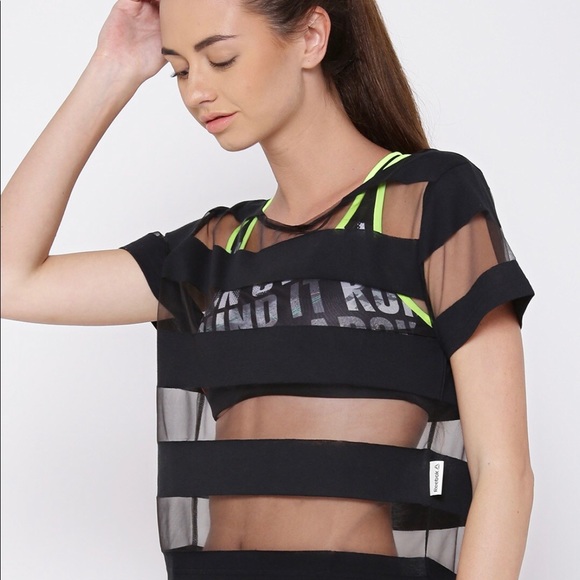 Reebok women Black D layer set-striped semi sheer boxy studio top - Picture 3 of 11